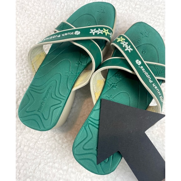 HUSH PUPPIES • Lollipop Green/White Criss-Cross Strappy Slip-On Wedge Sandals - Picture 15 of 16